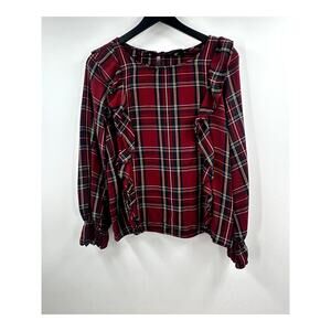 Sanctuary long sleeved plaid ruffle top size Medium